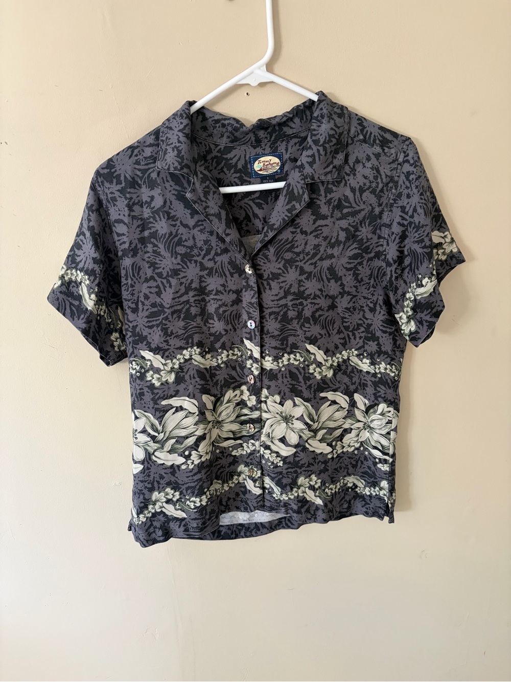 Tommy Bahama Black and Cream Floral Short Sleeve Button-Down Shirt